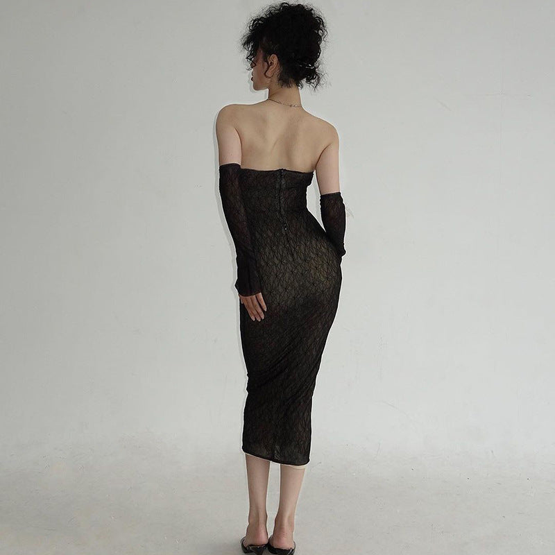 Lace Tube-Top Dress with Oversleeves