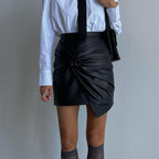 Street Ruffle Hip Leather Skirt