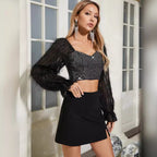Women's Sequined Backless Long Sleeve Crop Top