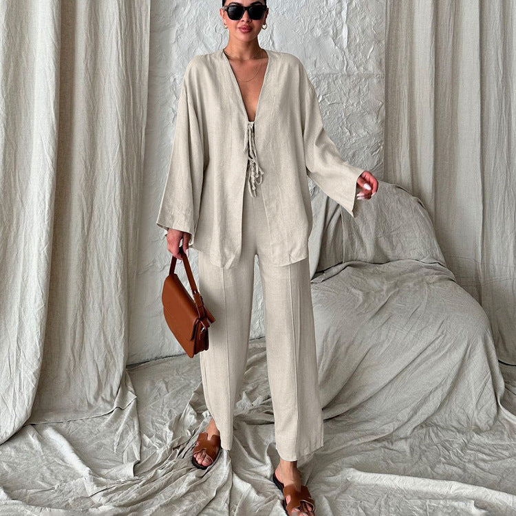 Lace-Up Cardigan & Trousers Set