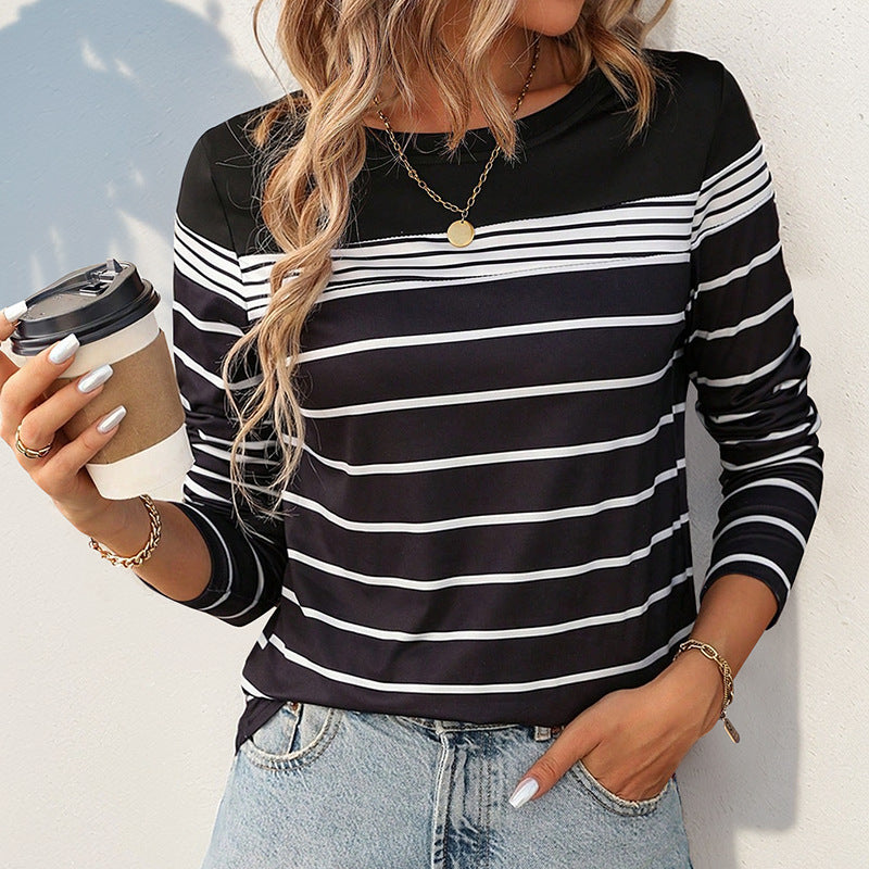 Women's Fall Women Clothing Casual Striped Long Sleeved T Shirt Women