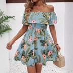Printed Off-Shoulder Ruffle Dress