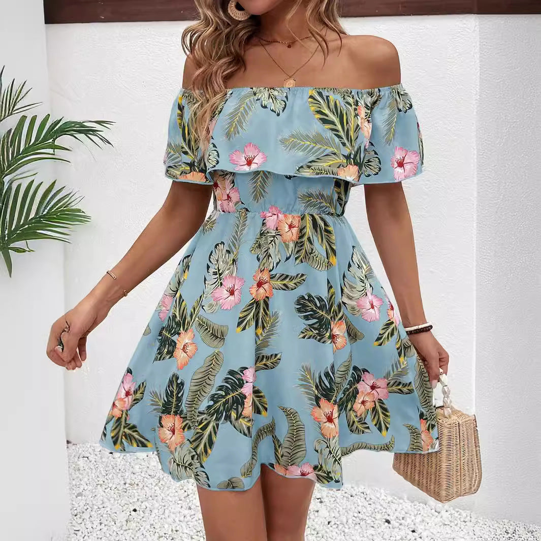Printed Off-Shoulder Ruffle Dress