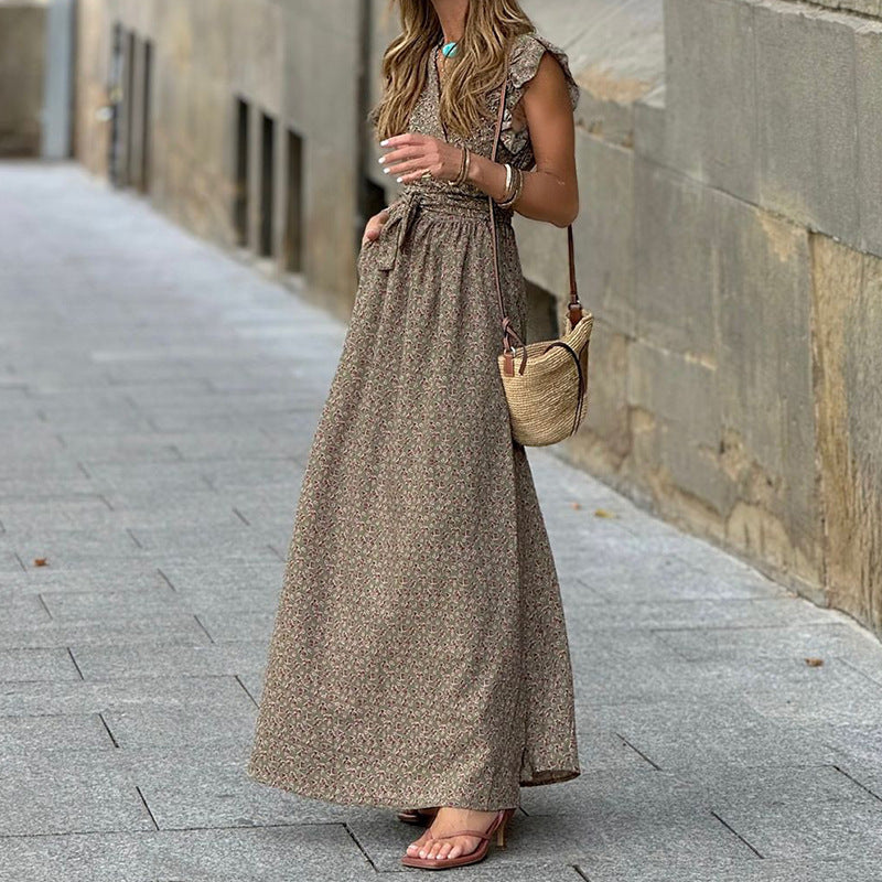 Women's Ruffle-Trim Floral V-Neck Maxi Dress