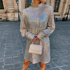 Autumn Solid Color Evening Dress Fashionable Sequin High-Waist High Class