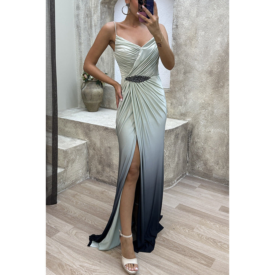 Women's Rhinestone Split Maxi Dress