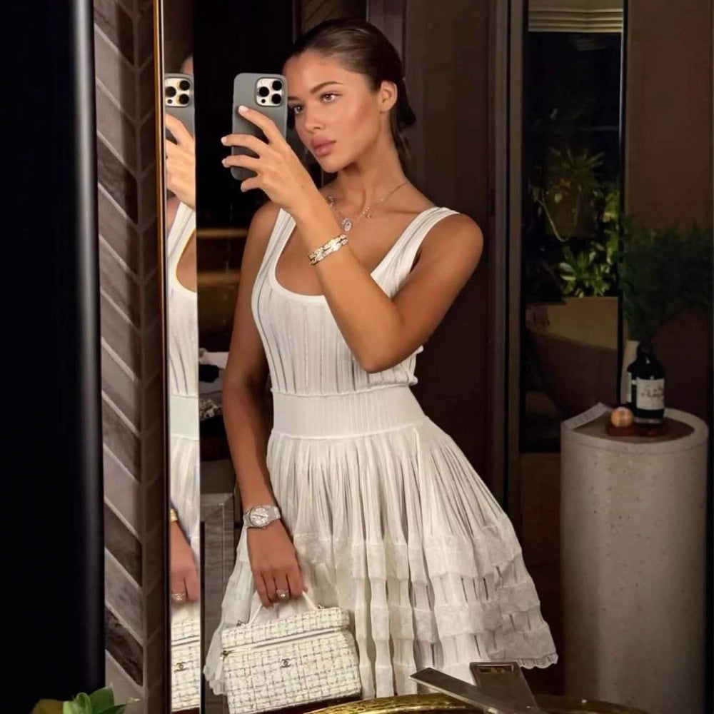Crew-Neck Sleeveless Knit A-Line Mini Dress