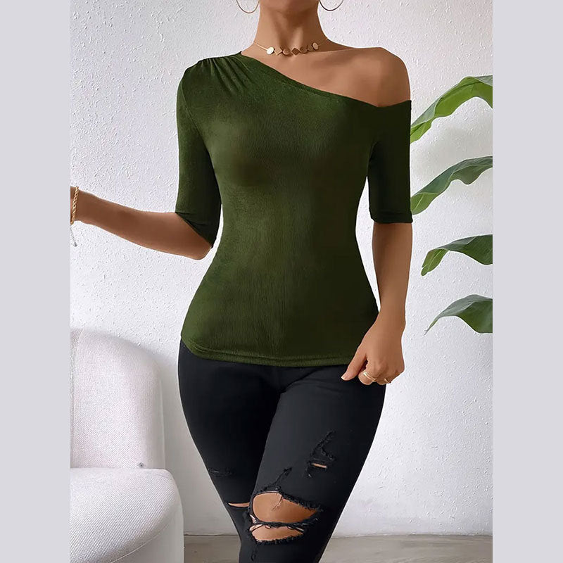 Women’s Green Asymmetric Off Shoulder Knit Top