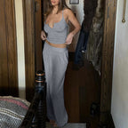 Sleeveless Backless Top Elastic Waist Pants Set