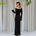 Women's Off-Shoulder Lace-Up Ruched Maxi Dress