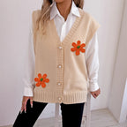 Women Autumn Winter Vest Women Clothing Pearl Buckle Loose Casual Cardigan Sweater Vest