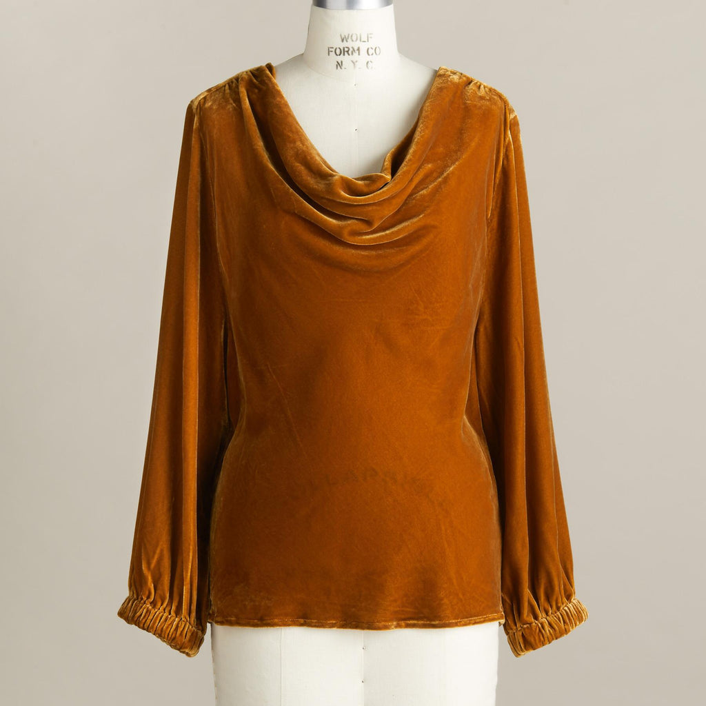 Women's Long Sleeve Base Blouse Solid Color Gold Velvet Pile Collar