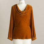 Women's Long Sleeve Base Blouse Solid Color Gold Velvet Pile Collar