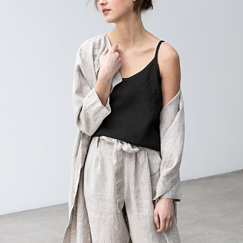 Women's Cotton Linen V-Neck Sleeveless Top