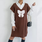 Autumn Winter Women Woolen Loose Large Vest Deep V Plunge Embroidered Butterfly Stitching Vest (Excluding Belt)