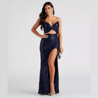 Women's Beaded Sequin V-Neck Cocktail Dress