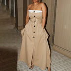Women's Strapless Faux Two-Piece Maxi Dress