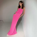Women's Fall Rose Red Waist Cutout Rhinestone Strapless Dress