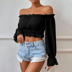 Women's Long-Sleeve Waist-Fit Casual Top