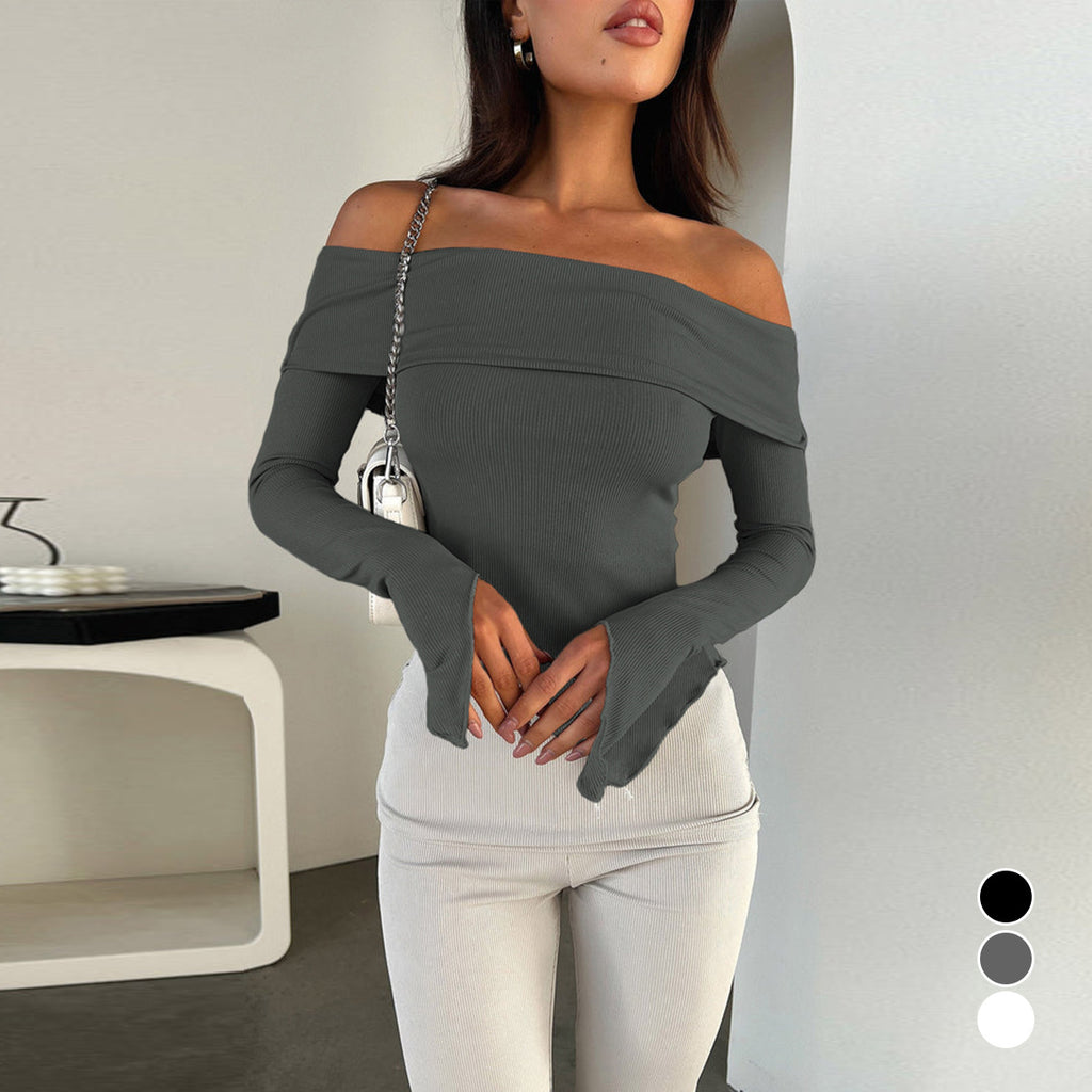 Women's Sexy Off Shoulder Off The Shoulder Long Sleeve Top Spring Product Women T Shirt Bottoming Top