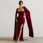 Women's Dress Square Collar Mop Long Sleeve High Slit Solid Color Sexy Dress