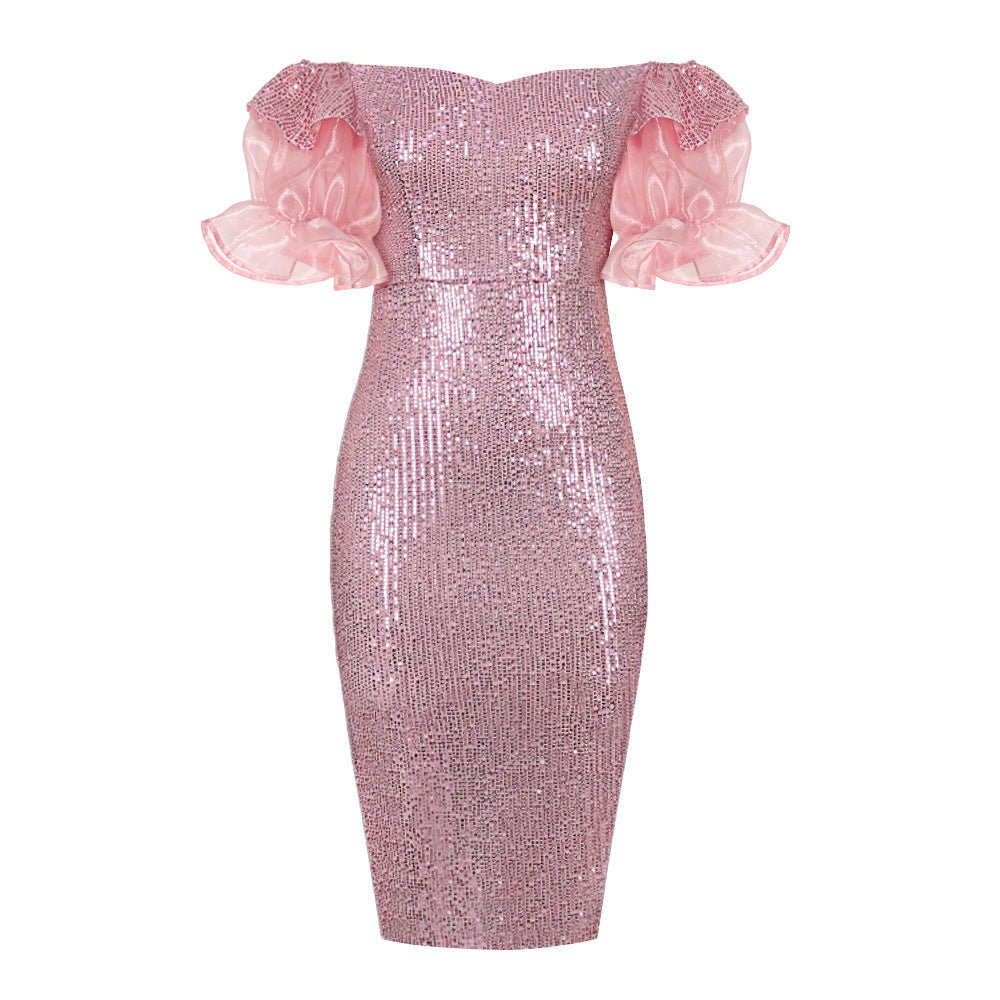 Women's Aomei Off-Shoulder Sequin Party Back Slit Dresses Dress