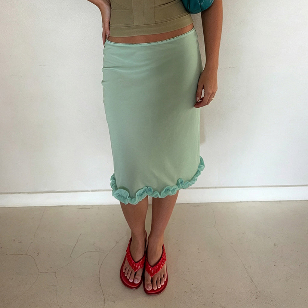Vacation Casual Cloud Edge Skirt Fresh Pure Low Waist A line Skirt Wild Mid Length Skirt