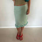 Vacation Casual Cloud Edge Skirt Fresh Pure Low Waist A line Skirt Wild Mid Length Skirt