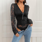 Deep V Lace Long Sleeve Jumpsuit