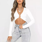 Women's Cutout Ring Detail V-Neck Crop Top