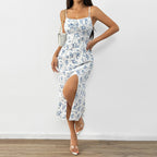 Women's Floral Spaghetti Strap A-Line Midi Dress