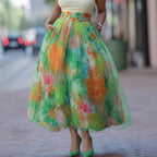 Women's Multicolor Printed Midi Skirt