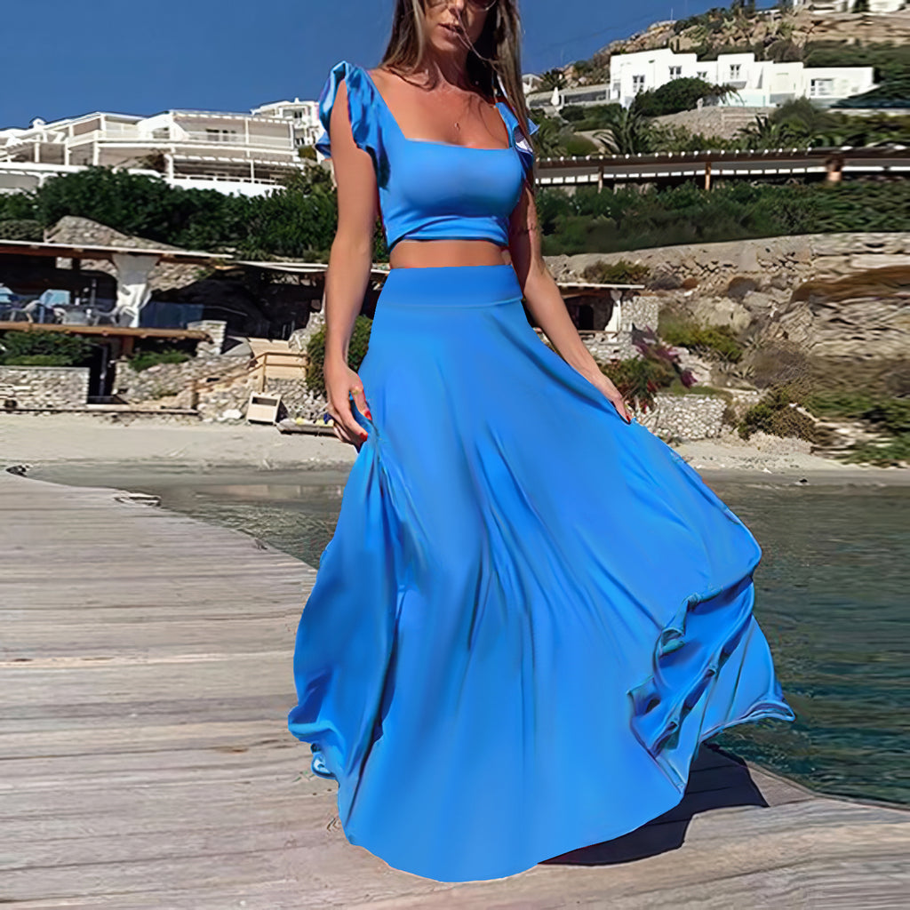Women's Elegant Elastic Lace Solid Coordinated Two-Piece Set