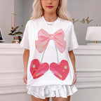 Women's Printed Wear Spring Summer Cherry Bow Print Loose Short Sleeve T Shirt