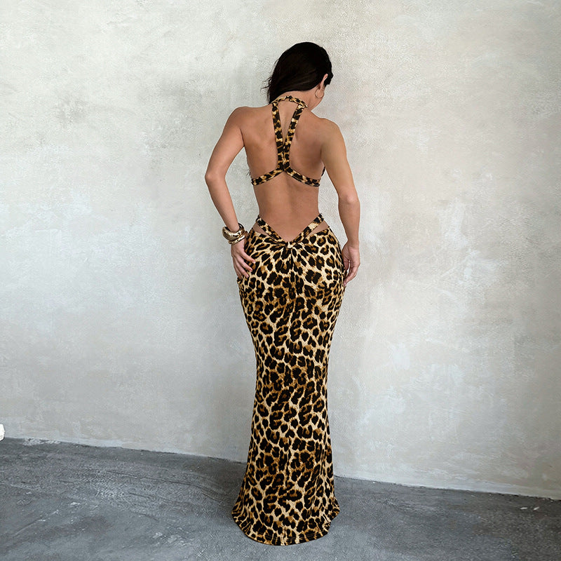 Women's Leopard-Print Halter Cutout Dress