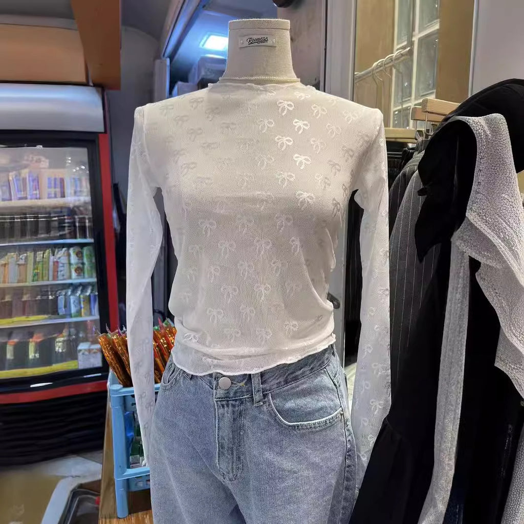 Women's Elastic Mesh Bottoming Shirt Long Sleeve T-Shirt Inner Wear