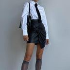 Street Ruffle Hip Leather Skirt
