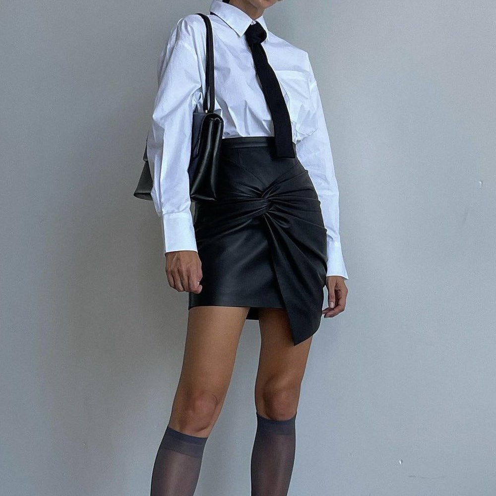 Street Ruffle Hip Leather Skirt