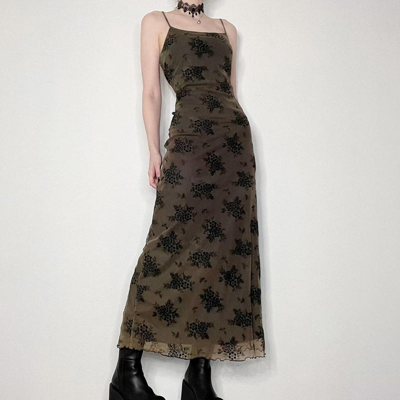 Women's Floral Mesh Cami Midi Dress