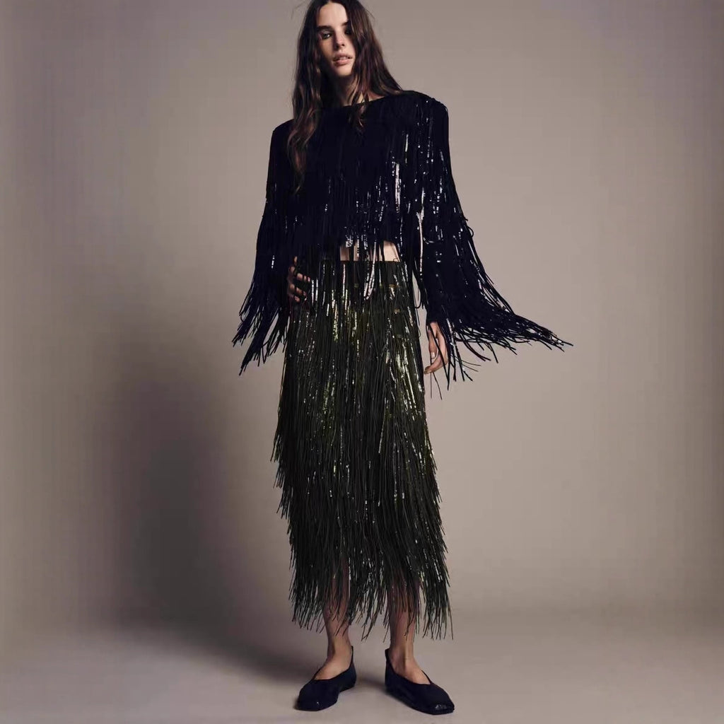 Sequin Tassels Party Skirt Autumn Winter
