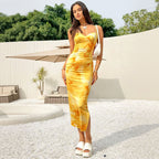 Women's Vacation Dress Suspender Bandeau Fit Floral Sheath Off Shoulder Beach Dress For