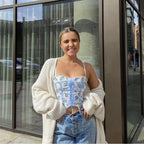 Women's Women’s Blue Floral Lace Up Bustier Crop Top