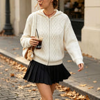 Women's Hooded Diamond-Knit Zip Cardigan