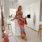 Women's Summer Women Off Neck Floral Printing Slip Dress