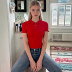 Women's Knitted Polo Collar Short Sleeve Top