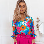 Women's Simple V Neck Chiffon Pullover Top For Women Spring Summer Three Quarter Sleeve Slimming Fashionable Chiffon Shirt