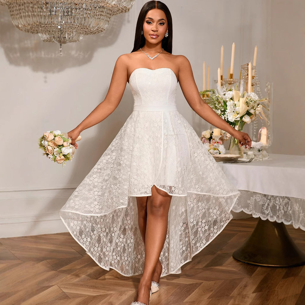 Strapless Jacquard Lace A-Line Dress