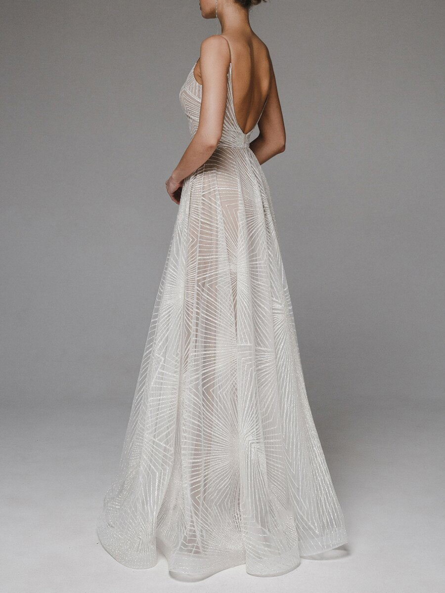 Women's Embroidered V-Neck Strap Maxi Dress