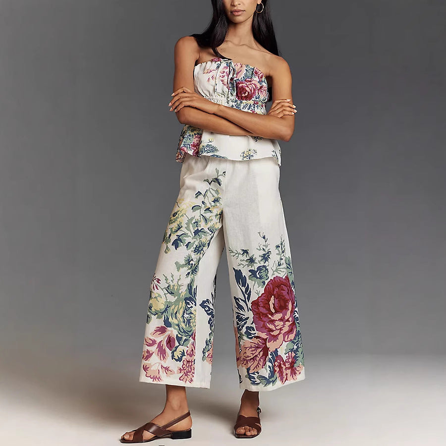 Women's Positioning Printing Corset Sleeveless Vacation Two Piece Set for Tw