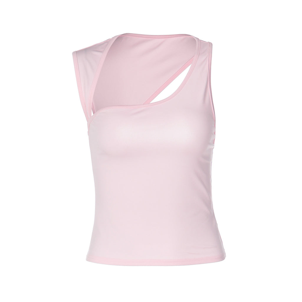 Irregular Asymmetric Neckline Slim Fit Solid Color Vest Top